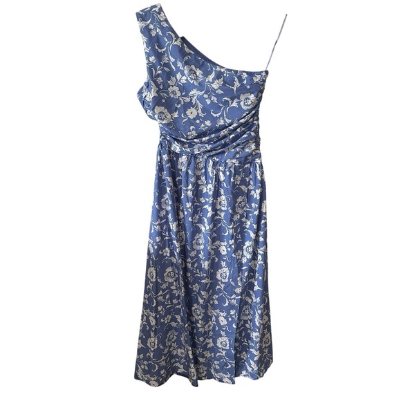 NEW Abercrombie & Fitch One‎ Shoulder Cutout Blue White Floral Maxi Dress Large